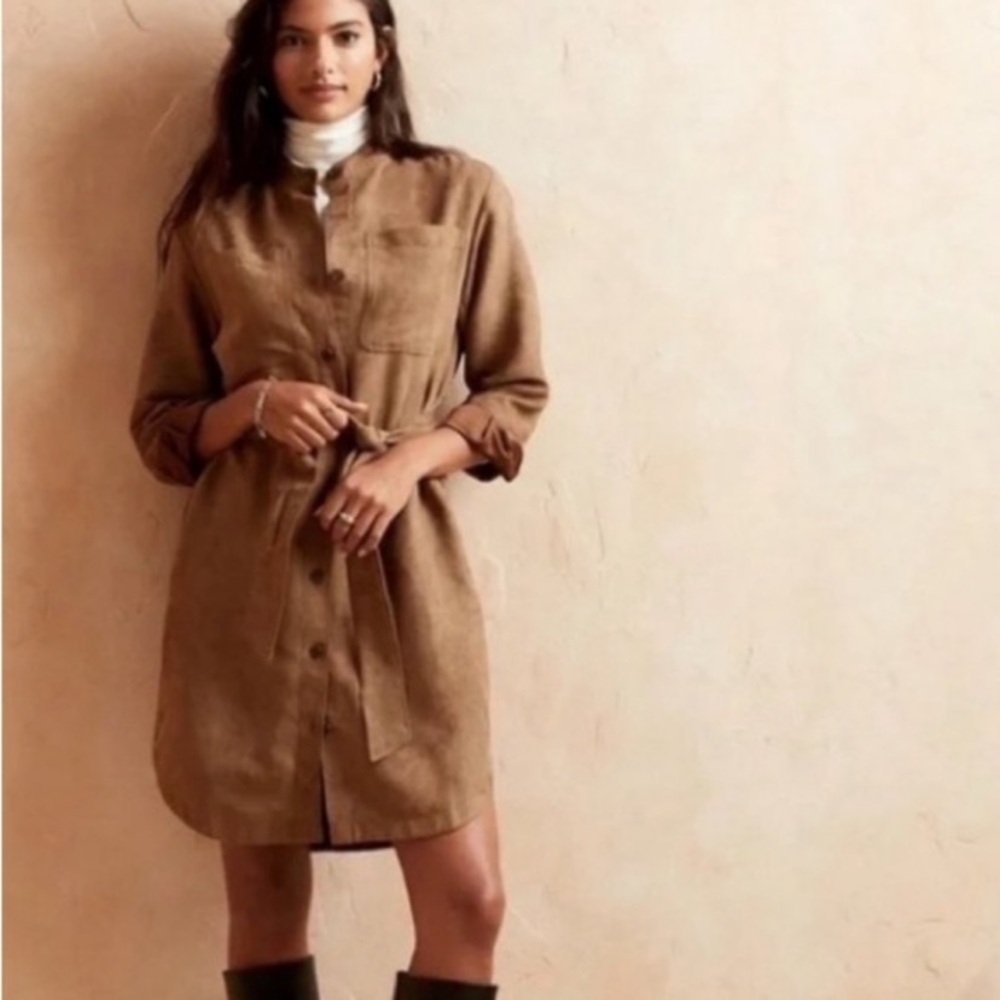 Banana republic faux suede camel shirt dress size M